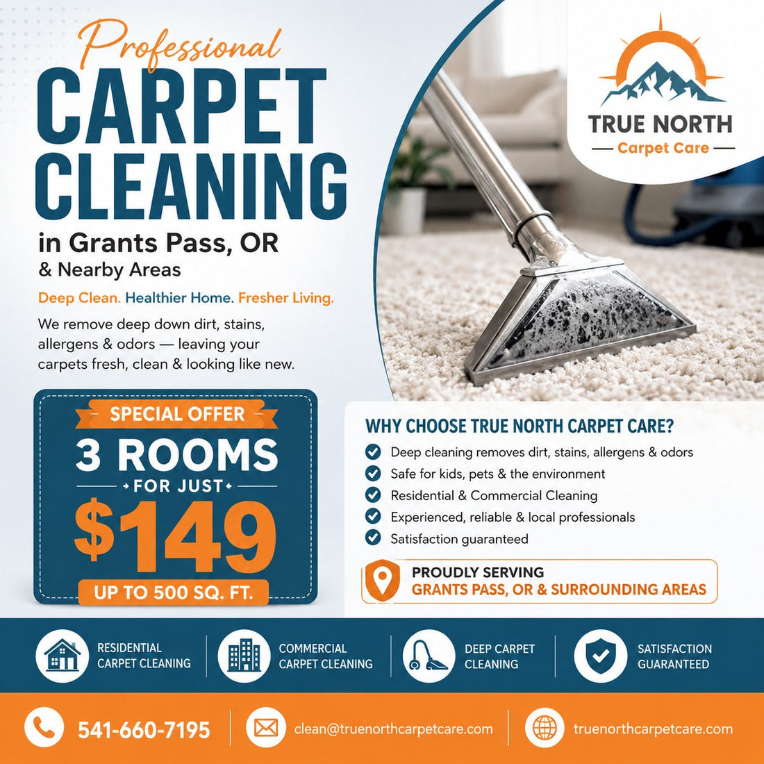 Steam Cleaning vs Dry Carpet Cleaning in Grants Pass Homes